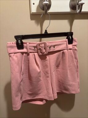 Papaya Pink Belted High-Waist Shorts